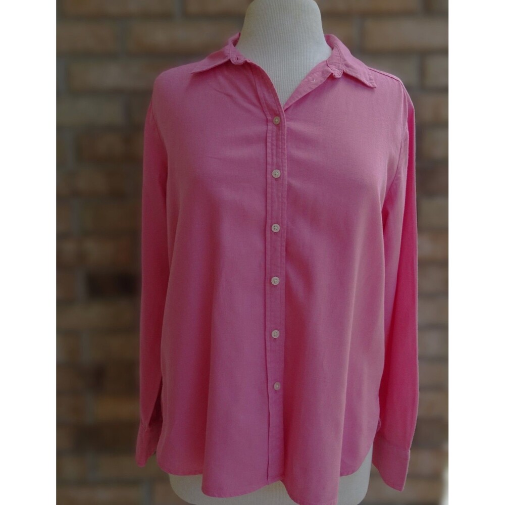 LOFT Pink Linen Blend Button Front Shirt Medium Casual Coastal Preppy Office